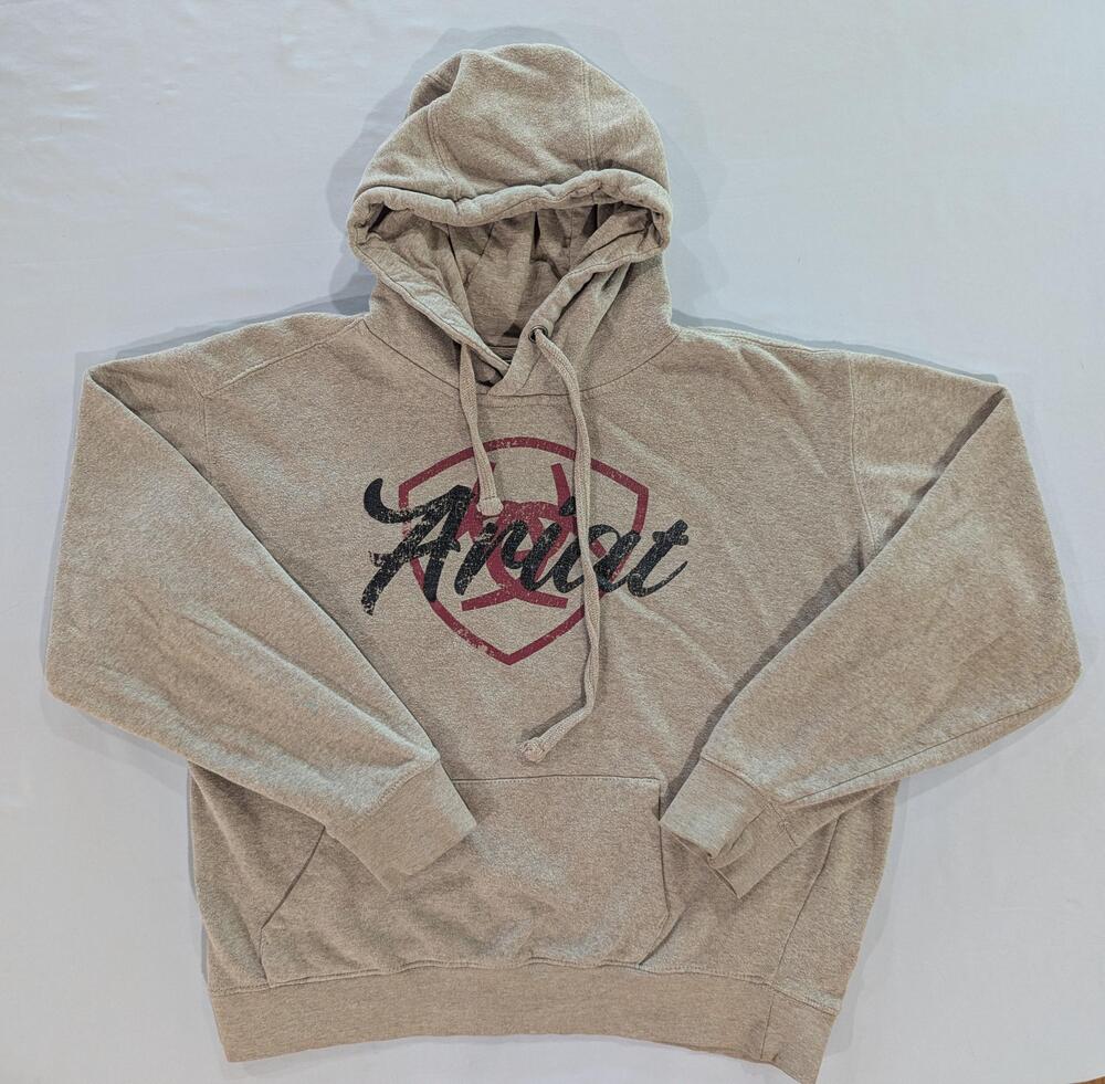 Ariat Hoodie Womens XS Beige REAL Logo Graphic Fleece Pullover Riding Western